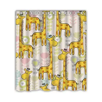 

Cute Babies Deers Design Curtain Polyester Waterproof Fabric with 12 Rust Proof Hooks,ches