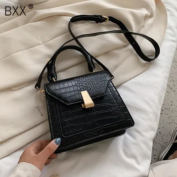 

[BXX] PU Leather Crocodile Pattern Shoulder Bags For Women 2020 Summer Solid Color Handbags Female Travel Totes Bag HM422