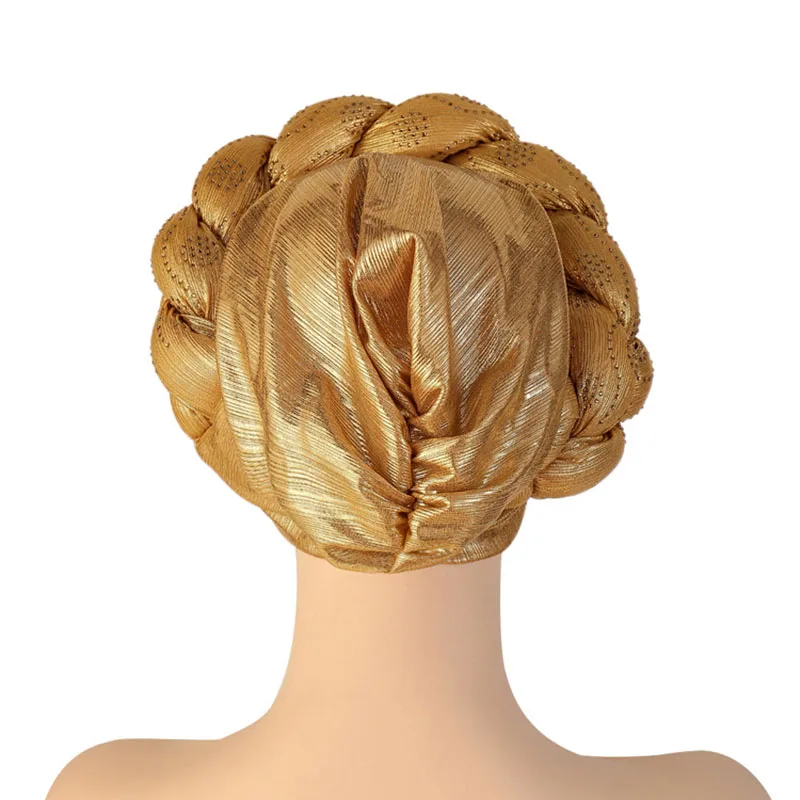 BUSHRA African Turban Cap Braided Aso Oke Gele Head Wrap Already Made Auto Headtie Nigerian Female Ready To Wear Hair Bonnet