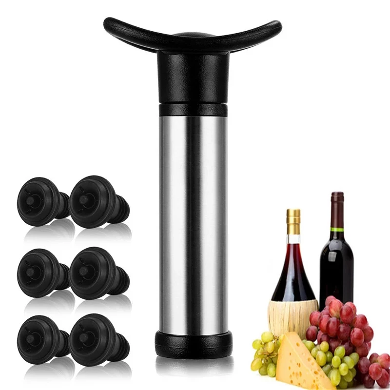 Wine Stopper with Vacuum Pump Preserver Aerator Rubber Black Stoppers Sealing Drinks Bottle Silicone Caps | Дом и сад