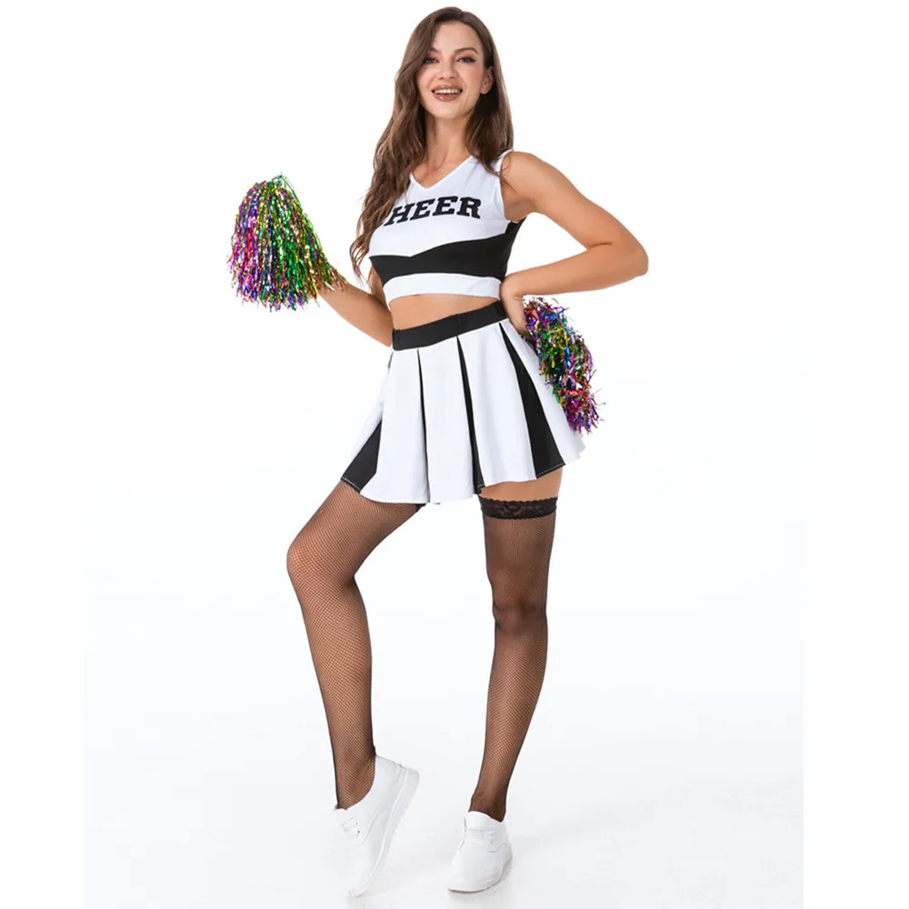 Interessant Recensie plus Womens Cheerleader Kostuum Uniform Sexy Party Clubwear Crop Top Met Mini  Plooirok + Pompoms Pak Cheerleading School Meisjes|Sexy Kostuums| -  AliExpress