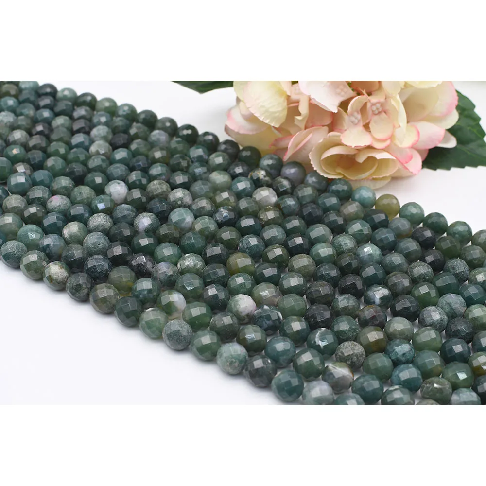 

6-12mm Natural Faceted Moss Agate Round stone beads For DIY Bracelet Necklace Jewelry Making Strand 15"