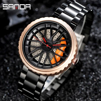 

Luxury Black Glod Outdoors Leisure Men Watch Stainless Steel Belt Wheel Pattern Waterproof Quartz Wristwatch Relogio Masculino
