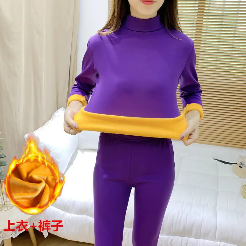 Plus Velvet Thick Thermal Underwear Suit Long-sleeved + Trousers Women's Tight-fitting Inner Wear Bottoming Shirt