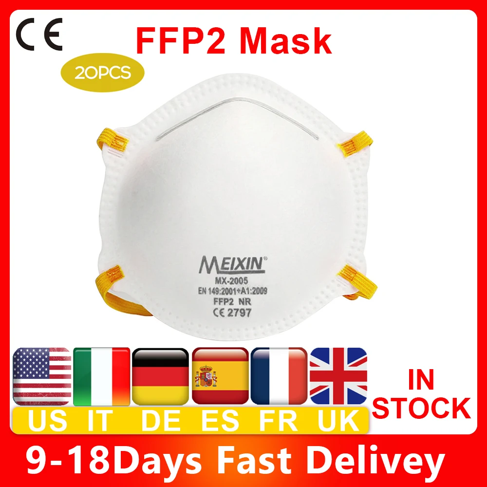 

20-100 Pcs US CZ Stock Cup Type FFP2 Face Masks 95% Filtration Mouth Cover Dustproof Protective Cover Features KN95 FFP2 Mask
