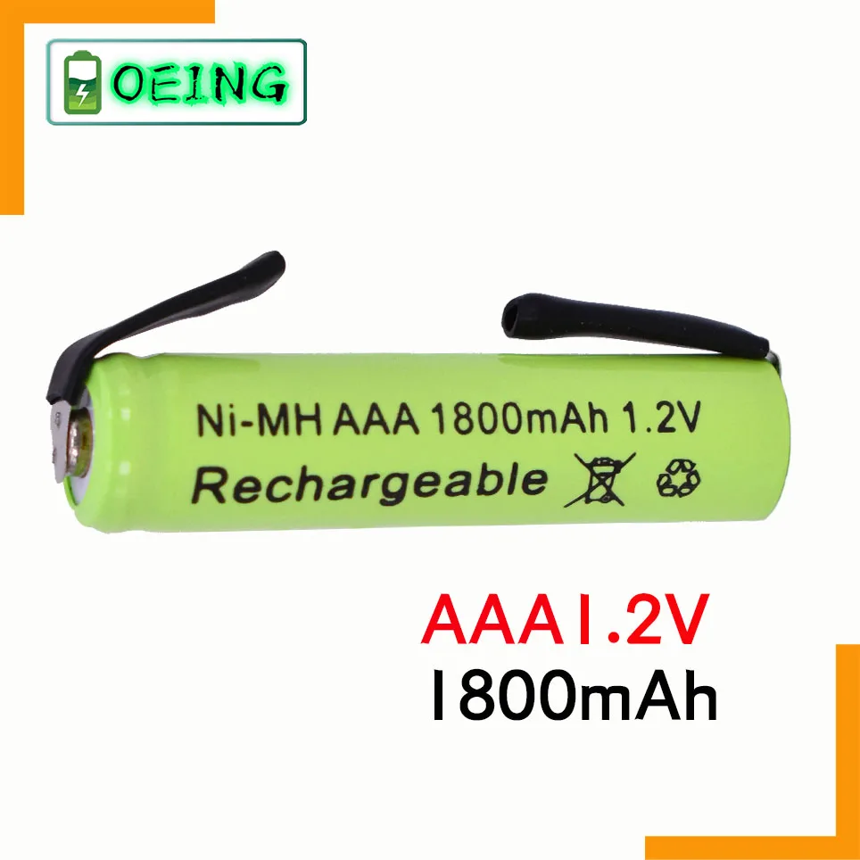 NEWEST Ni-Mh 1.2V AAA Rechargeable Battery Cell 1800mah with Solder Tabs for Philips Braun Electric Shaver Razor Toothbrush | Электроника