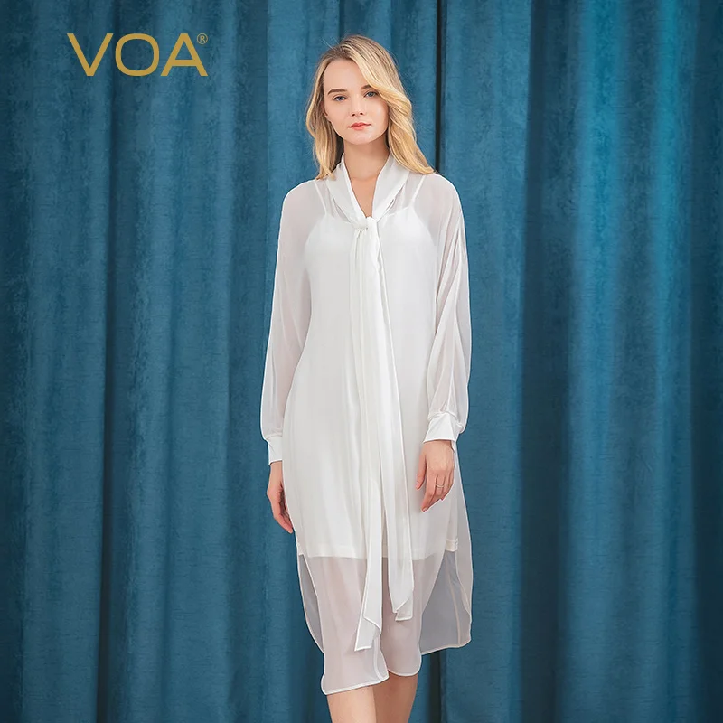 VOA белая шелковая эластичная трикотажная рубашка с длинными рукавами и