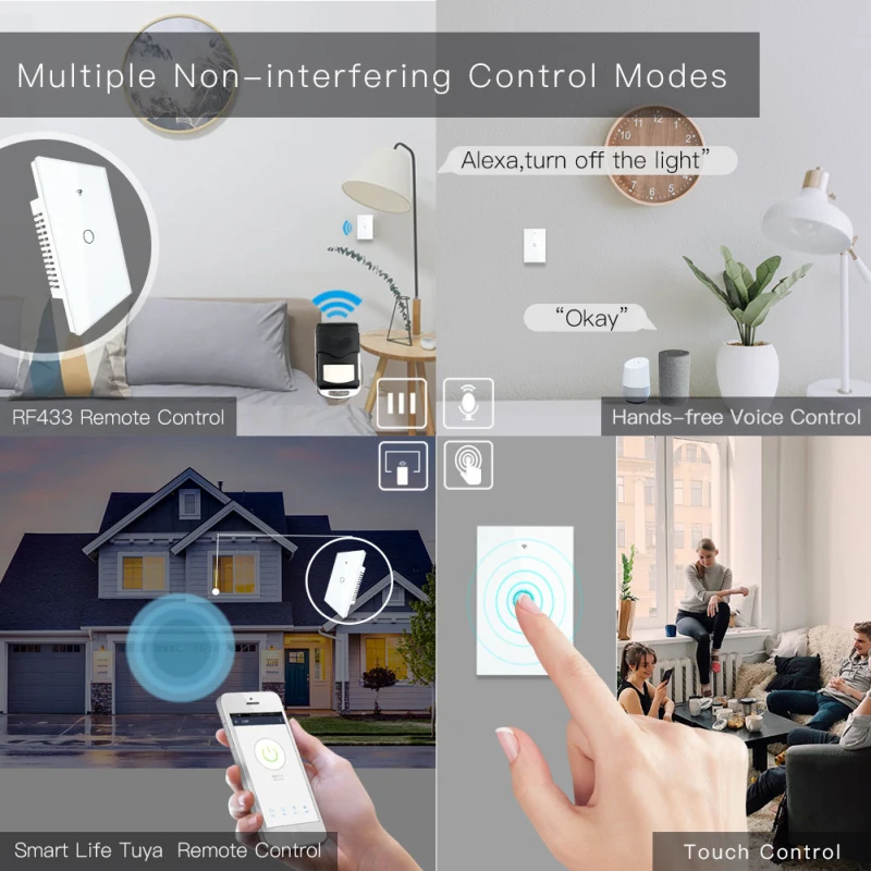 US Smart WiFi выключатель света Поддержка RF433 управления может использоваться с беспроводным переключателем Smart Life/Голосовое управление через Alexa/Google Home