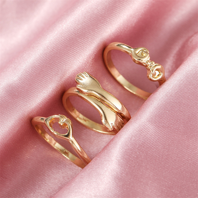 Personalized Finger Heart Ring Set for Women Gold Color 3PCS 2021 New Trendy Gift for Women Fashionable