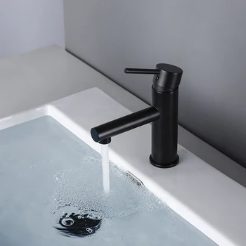 

Luxurious Unique Degsin Brass Basin Faucet-set Matte Black Round Deck Mount Single Hole Hot And Cold Water Bathroom Sink Tap