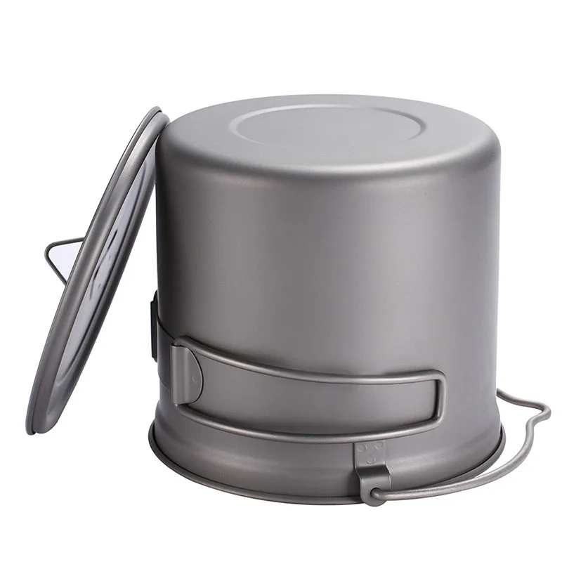 1.1L Titanium Alloy Camping Pot Durable Cookware Outdoor Hiking Hanging Cooking 11.3cm*12.3cm 0.5MM thickness
