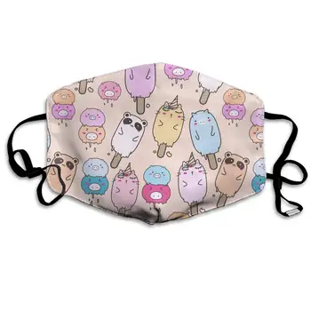 

Cute Ice Cream Washable Reusable Mask, Cotton Anti Dust Half Face Mouth Mask For Kids Teens Men Women With Adjustable Ear