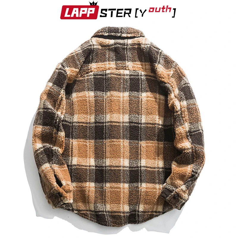 LAPPSTER-Молодежные осенние мужские клетчатые шерстяные куртки Harajuku мужские корейские модные ВИНТАЖНЫЕ пальто толстая зимняя ветровка уличная одежда