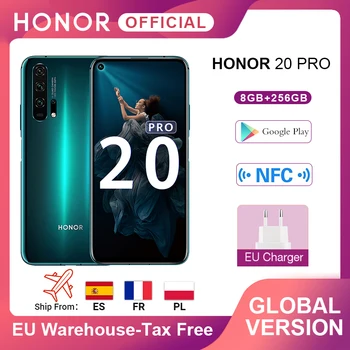Перейти на Алиэкспресс и купить В наличии глобальная версия Honor 20 Pro смартфон Kirin 980 Octa Core 7nm 6,26 ''8G 256G 48MP четыре камеры сотовый телефон Google Play NFC