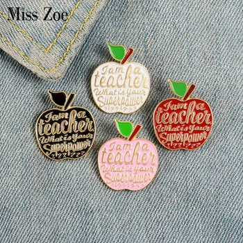 

4Colors Apples Enamel Pin Custom Teacher Super Power Brooches for Shirt Lapel Bag Badge Enlightenment Jewelry Gift for Teacher