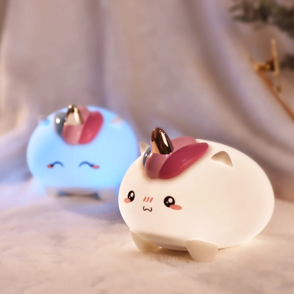 Светодиодный ночник с сенсорным датчиком и единорогом, цветной таймер, USB Перезаряжаемый мультяшный силиконовый прикроватный светильник для детей, Детский подарок