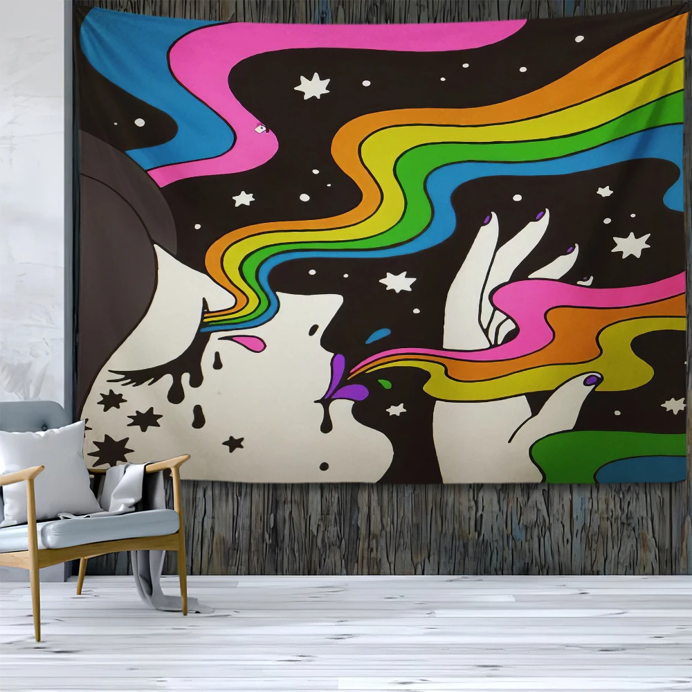 Tapis Mural Ou Couvre-lit Mandala Hippie - Motif Zodiaque Psychédélique, 100% Coton, 54x78 Pouces - Fabriqué En Inde