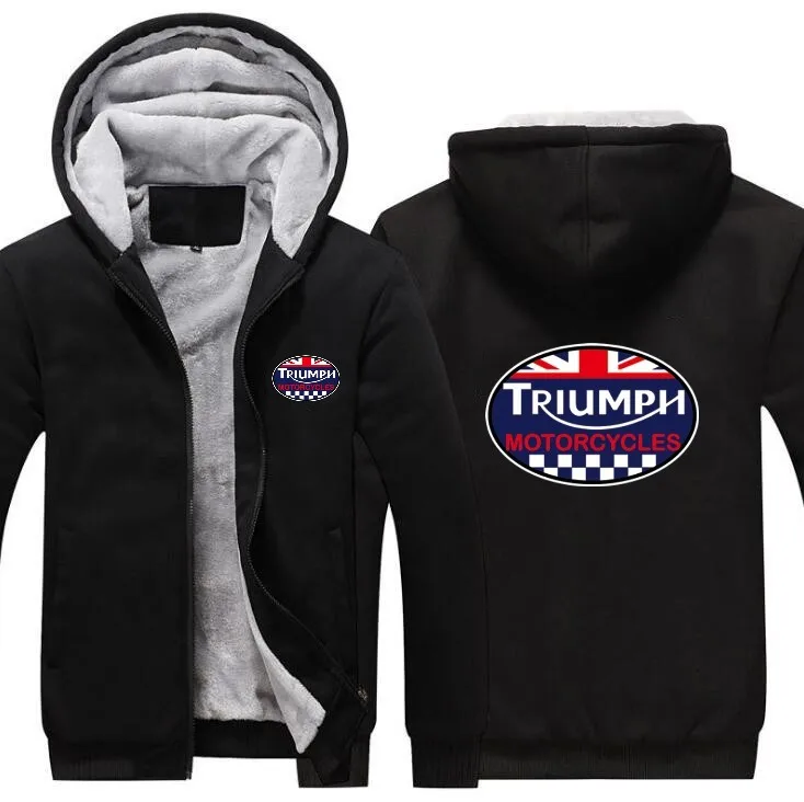 Дропшиппинг Великобритания Триумф Мотоцикл Мужская толстовка на молнии флис утолщаются Триумф мотоциклетная куртка толстовка пальто - Цвет: Черный