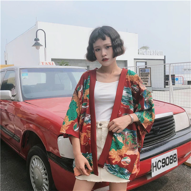 Кимоно в японском стиле от солнца Haori Yukata, рубашка, женский кардиган, шикарный, Kylin, принт, Ретро стиль, традиционный пляжный костюм, летняя мода
