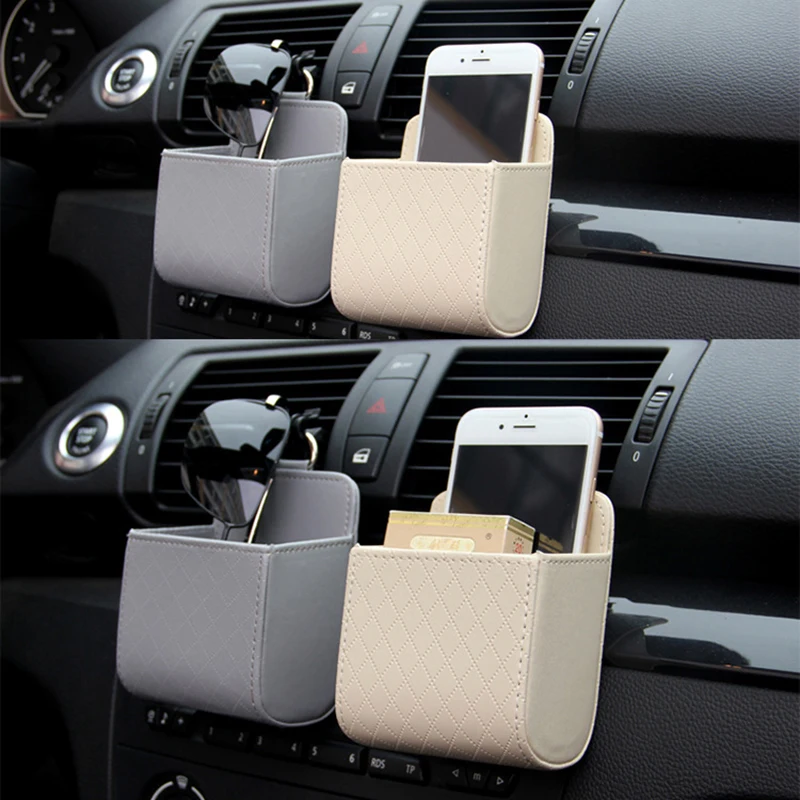 

Auto Vent Outlet Trash Box PU Leather Car Mobile Phone Holder Storage Bag Organizer Automobile Hanging Box Car Styling 3 Colors