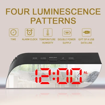 

New 1PC LED Mirror Alarm Clock Digital Table Clock Wake Up Light Electronic Large Time Temperature Display Home Decoration Clock