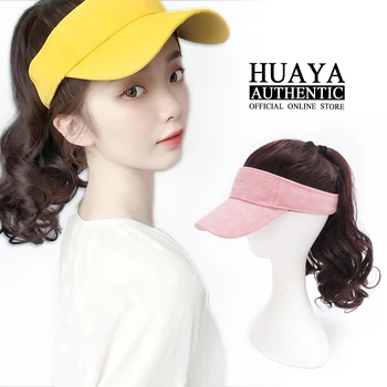

HUAYA New Baseball Cap Ponytail Wig Long Wavy Curly Pony Tail With Sun Hat Women's Heat Resistant Fiber Synthetic Wig