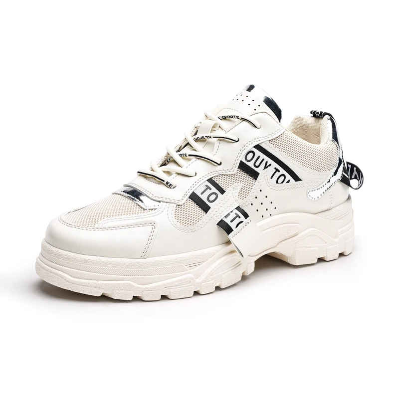 Bomlight/Новинка; дизайнерские разноцветные кроссовки на платформе; Мужская Вулканизированная обувь; мужская обувь на толстой подошве; обувь для папы; унисекс; Tenis Masculino - Цвет: Beige