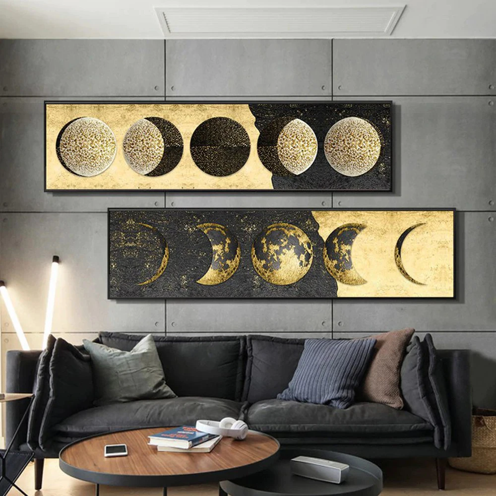 ModernAbstractGoldenMoonWallArtPictureCanvasPrintLandscape