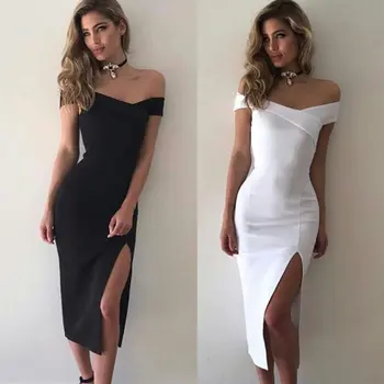

JS236J-2020 new summer women's sexy slant shoulder one shoulder irregular solid color side slit wrap buttock dress dress