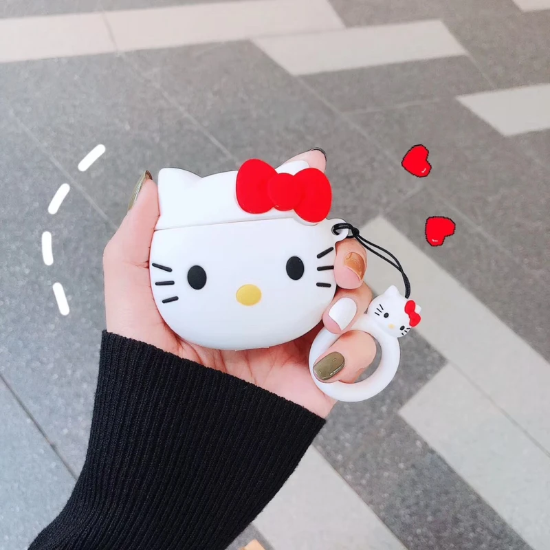 Для Apple Airpods 2 силиконовый чехол милый 3D мультфильм hello kitty Desgin с кольцом для