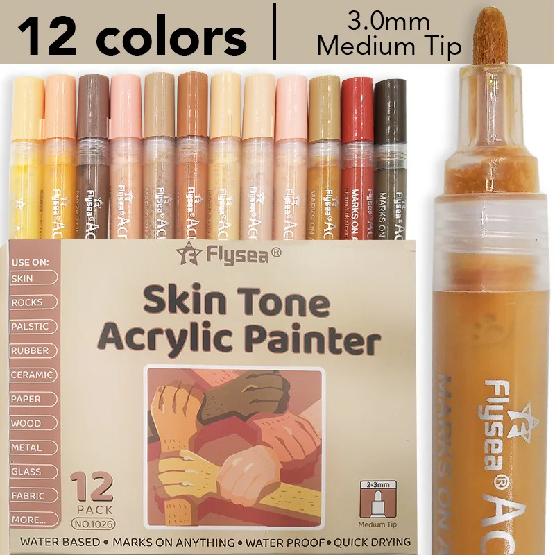 

12 Colors Skin Tone Acrylic Markers Paint Pens Painting Set 3MM Water-based Artist Drawing Marker Graffiti Portrait Art Supplies