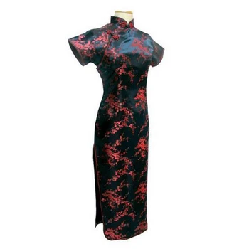 

Satin Lady Cheongsam Sexy Vestidos Short Sleeve Long Chinese Style Gown Traditional Vintage Button Classic Dresses Qipao