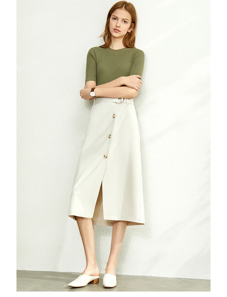 AMII Minimalism Summer Autumn Fashion Solid Aline Single-breasted Women Skirt Causal Belt Calf-length Female Skirt 12030047