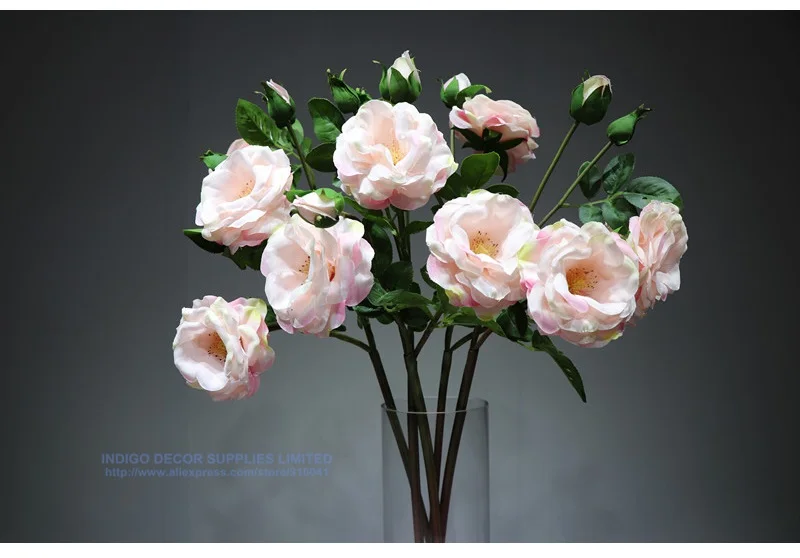 INDIGO-5PCS Camellia(2 Flowers+2 buds) Rosa Multiflora Decorative Artificial Flower Wedding Flower Gift Event Free Shipping