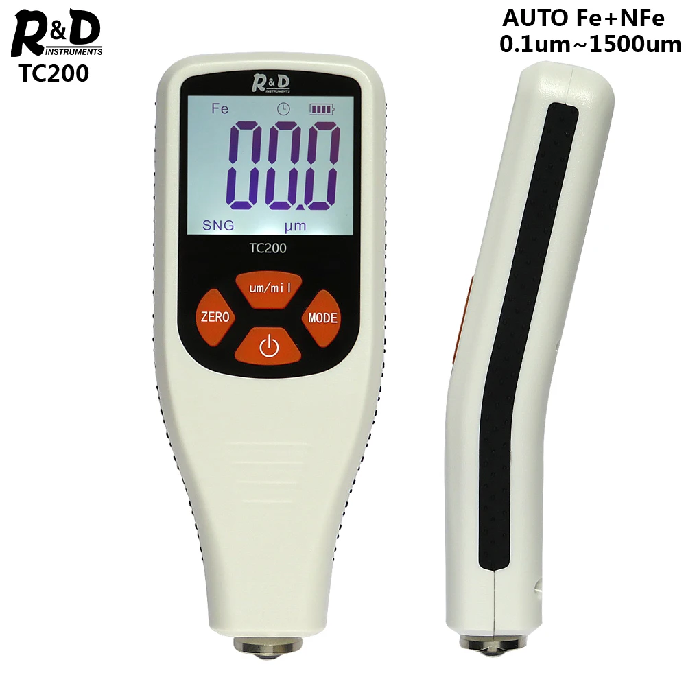 

R&D TC200 Coating Thickness Gauge 0.1um/0-1500 Car Paint Film Thickness Tester Measuring FE/NFE Russian Manual Paint Tool white