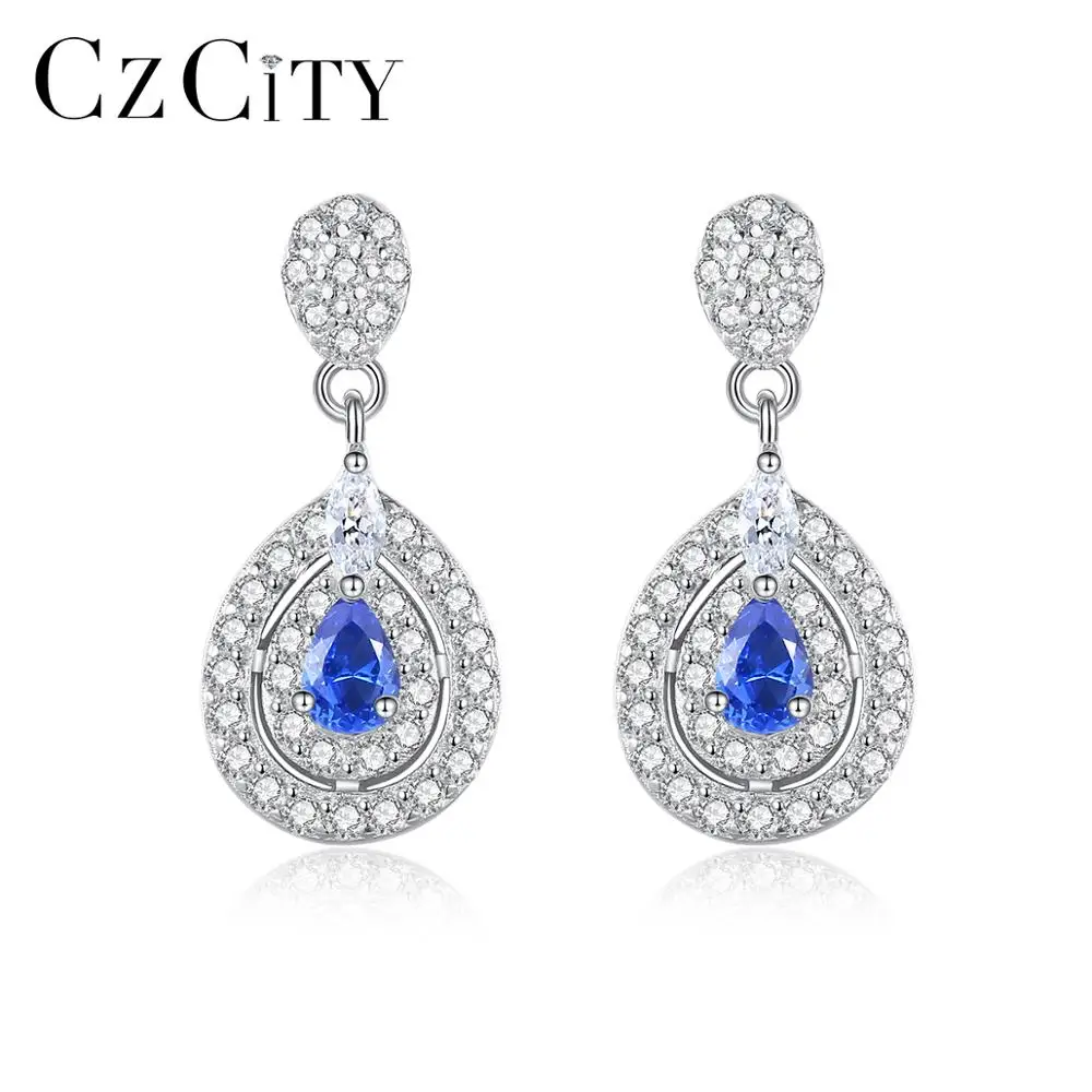 

CZCITY Oval Water Drop Boho Blue Gemstone Classic Fine Jewelry for Women Wedding Bridal Accessories Friend Christmas Gift
