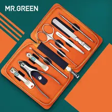MR. GREEN 9 в одном маникюрный набор инструментов для маникюра, маникюрный набор для стрижки ногтей, ножницы, набор для ухода, маникюрные наборы, кожаный чехол для маникюра