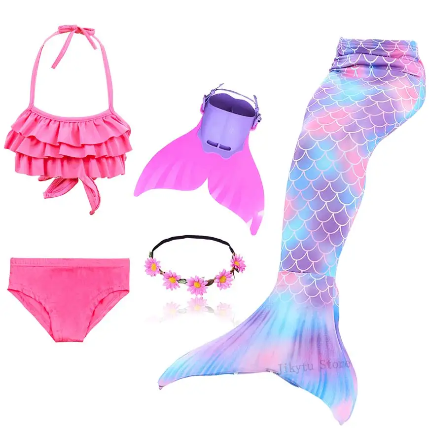 Детский женский купальный костюм русалки, костюм для плавания с хвостом и моноластами или без моноласт - Цвет: Package 2