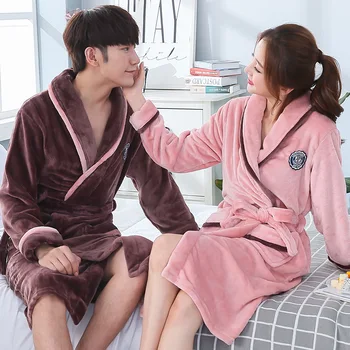 

Winter Flannel Kimono Sleep Robe Autumn Womens and Men Long Sleeve Bath Gown Yukata Nightgown Lady Sleepwear Sleepshirts M-XXL
