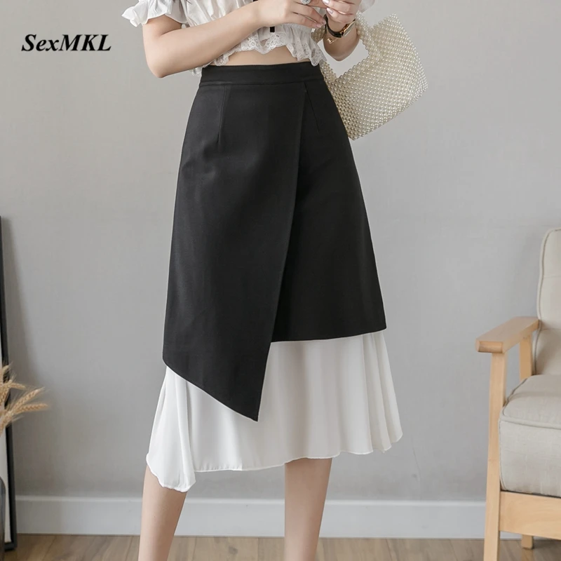 

Oversized Elastic Winter Long Skirts Women 2023 Elegant Fashion Patchwork High Waist Skirt Korean Clothing Black Office Skirt