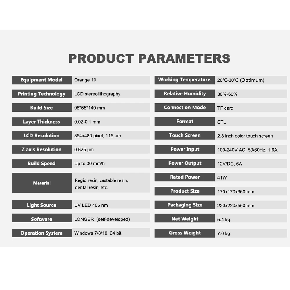 0,625 мкм высокая точность УФ ЖК 3d принтер оранжевый-10, объем сборки 98*55*140 мм быстрая нарезка УФ свет отверждения уф смолы 250 мл