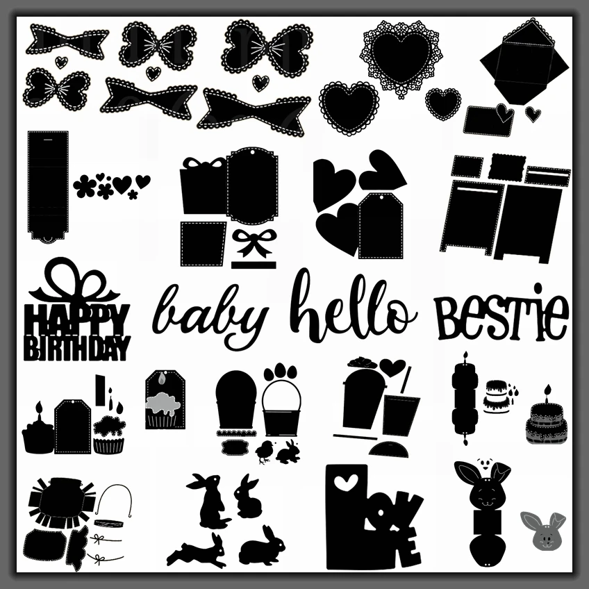 

Bow-knot Love Heart Lace Words Rabbit Cake Ice Cream Envelope Metal Cutting Dies DIY Scrapbook Handcraft Cards Decorate Paper