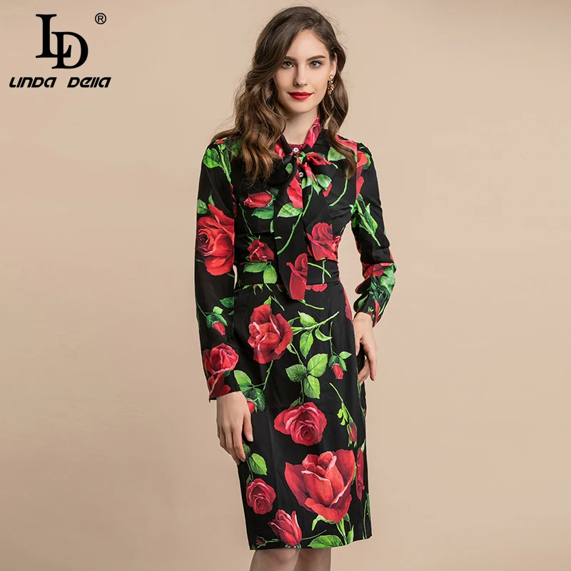 set LD LINDA делла Весна Лето Мода Подиум шелк костюмы элегантные женские наборы Роза цветочный принт винтажные юбки 2 шт набор - Цвет: set
