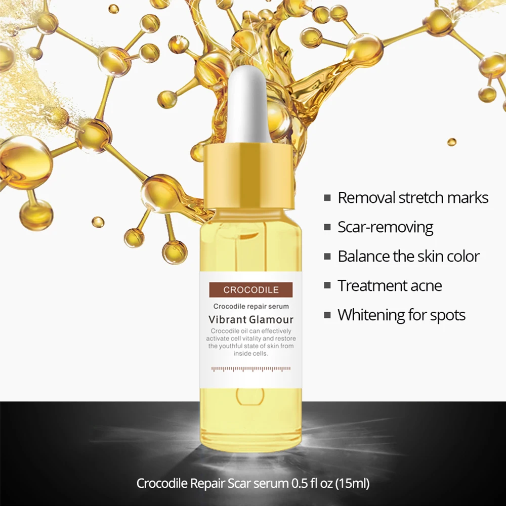 VIBRANT GLAMOUR Crocodile Dispel Scar Repair Face Serum Remove Stretch Marks Acne Scar Treatment Skin Lightening Whitening Care