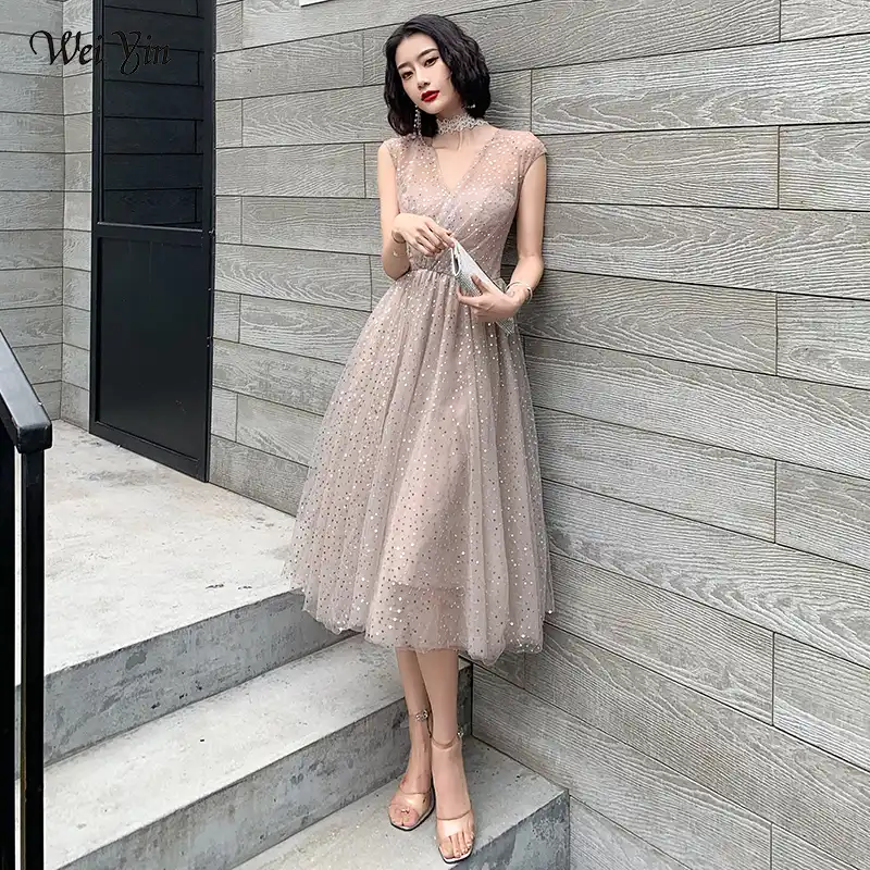 Wei Yin Robe De Gala Grande Taille Robe De Soiree Elegante A Col En V Plissee Paillettes Robes De Soiree Pour Femmes Ae0379 Aliexpress