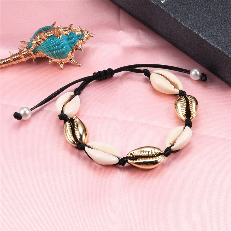 

1pc Cowrie Shell Knit Bracelets For Women Girls Boho Friendship Natural Seashell Rope Bracelet Summer Anklet Foot Jewelry Gifts