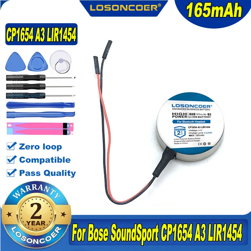 100% Original LOSONCOER 165mAh CP1654 A3 For Bose Soundsport Plulse Wireless Bluetooth Headset LIR1654 Li-ion Battery | Электроника