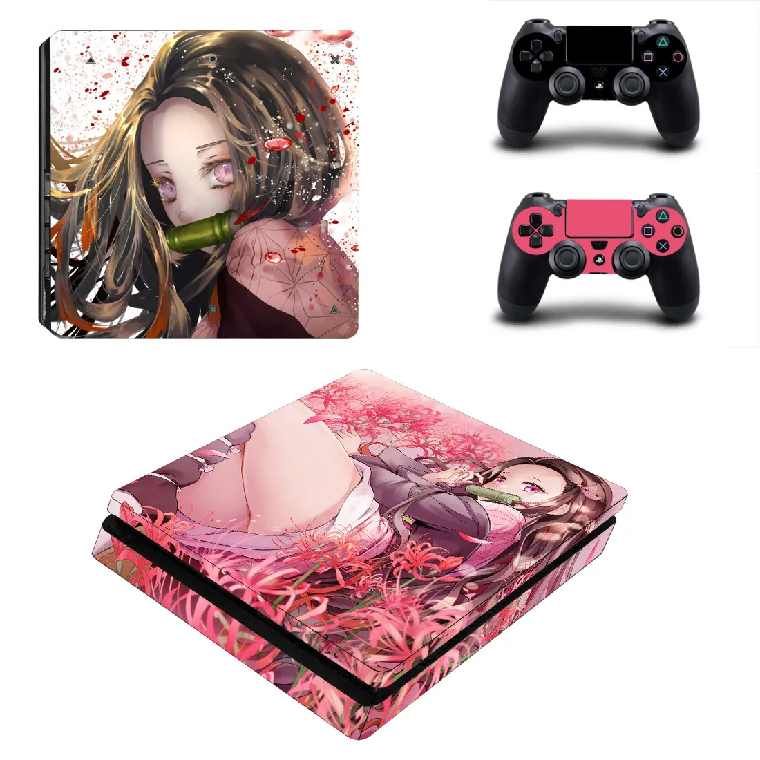 Demon Slayer PS4 Slim Skin Cover Sticker Decal Vinyl for Playstation 4 PS4 Slim Skin Console and 2 Controllers 
