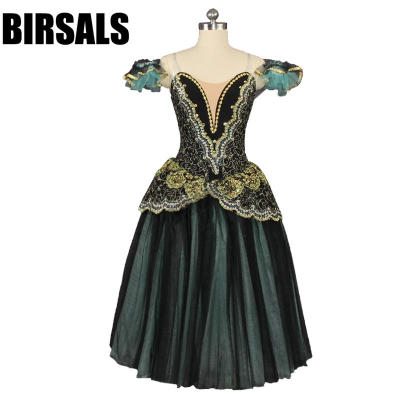 

Raymanda Black Green Gold Romantic Ballet Tutu Long Dress Girls Ballerina Professional Performance Stage Costume Dress BT9168