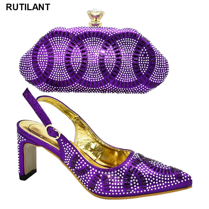 

Italian Matching Shoes and Bag Set Decorated with Rhinestone Summer High Heeled Shoes for Women African Women Shoes Bags Set